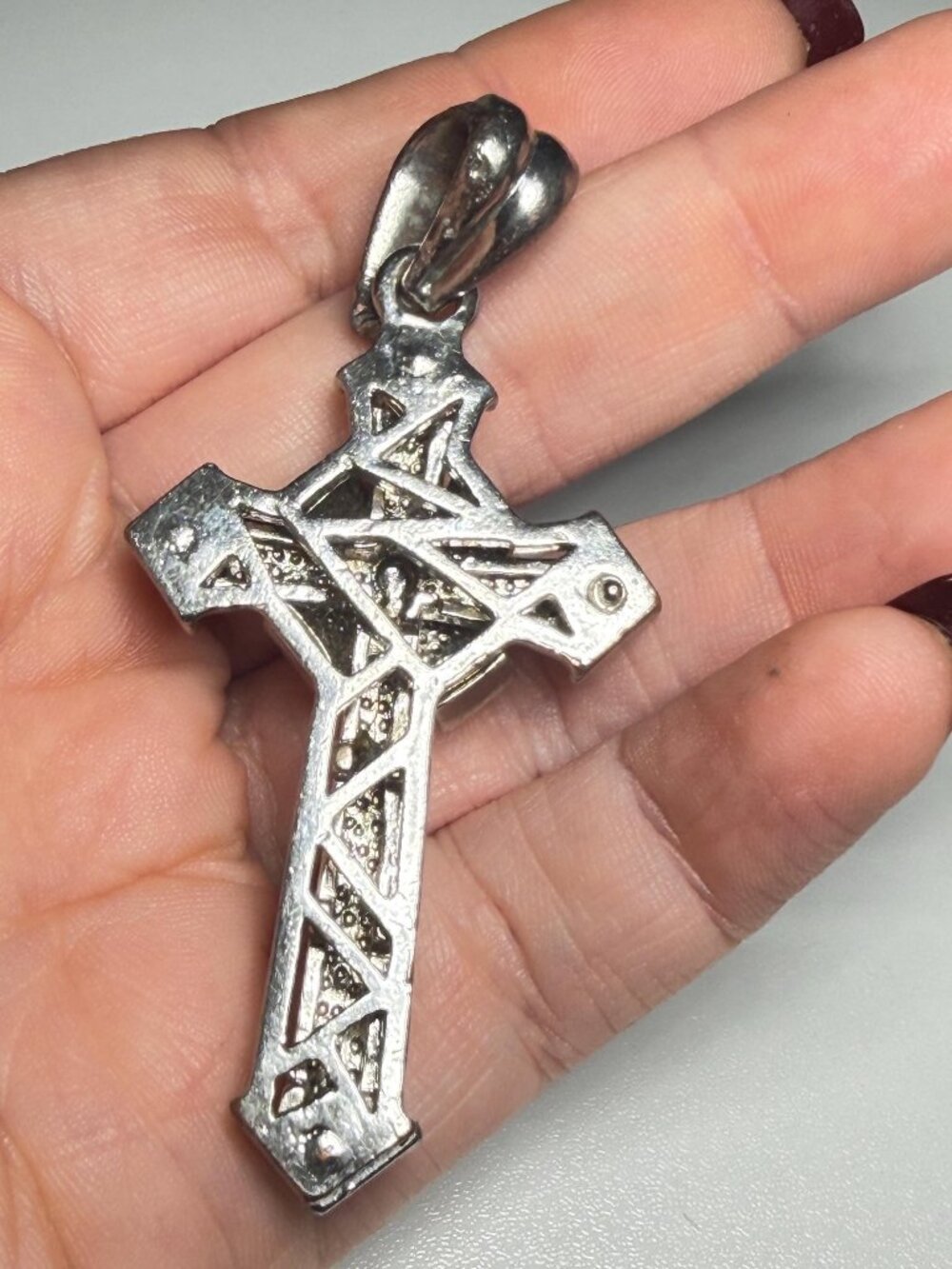 3D Rhinestone Cross Pendant Silver Tone Large Statement Religious Charm 3 inches - Picture 5 of 9